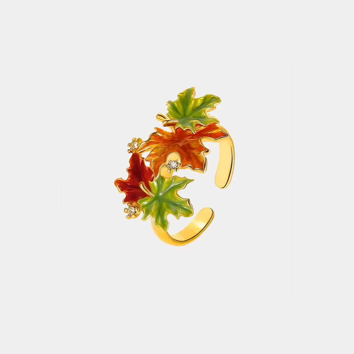 Elegant Autumn Leaf Enamel Ring